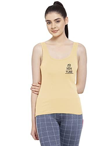 friskers women beige adventure printed cotton tank top