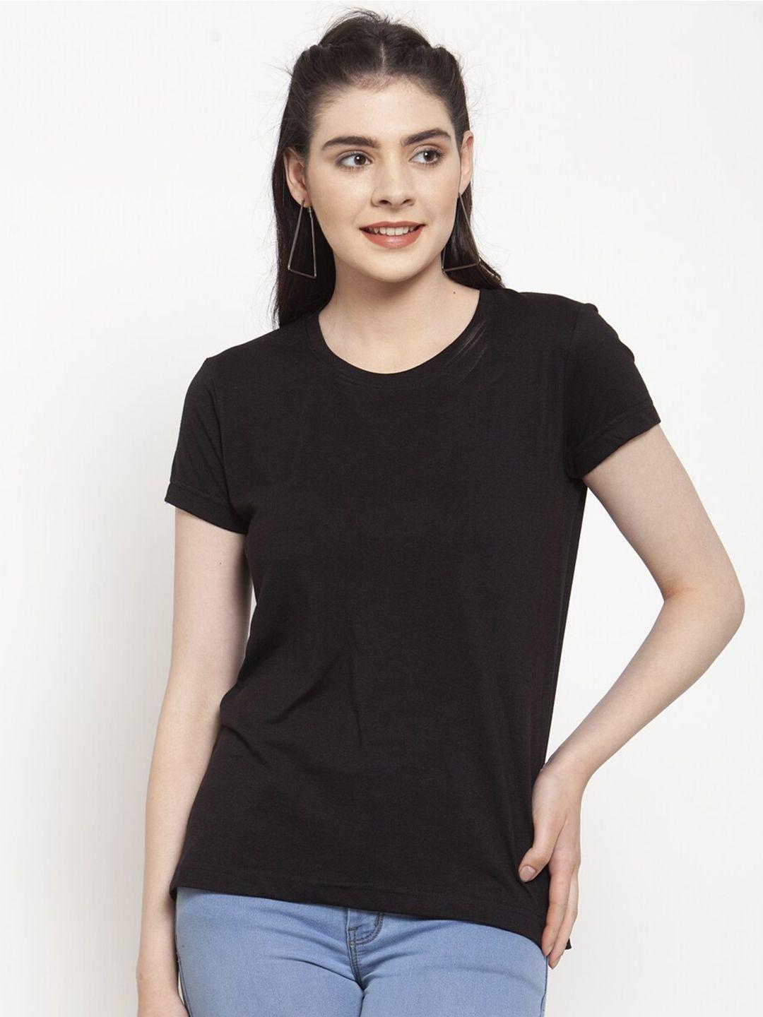 friskers women black solid  t-shirt