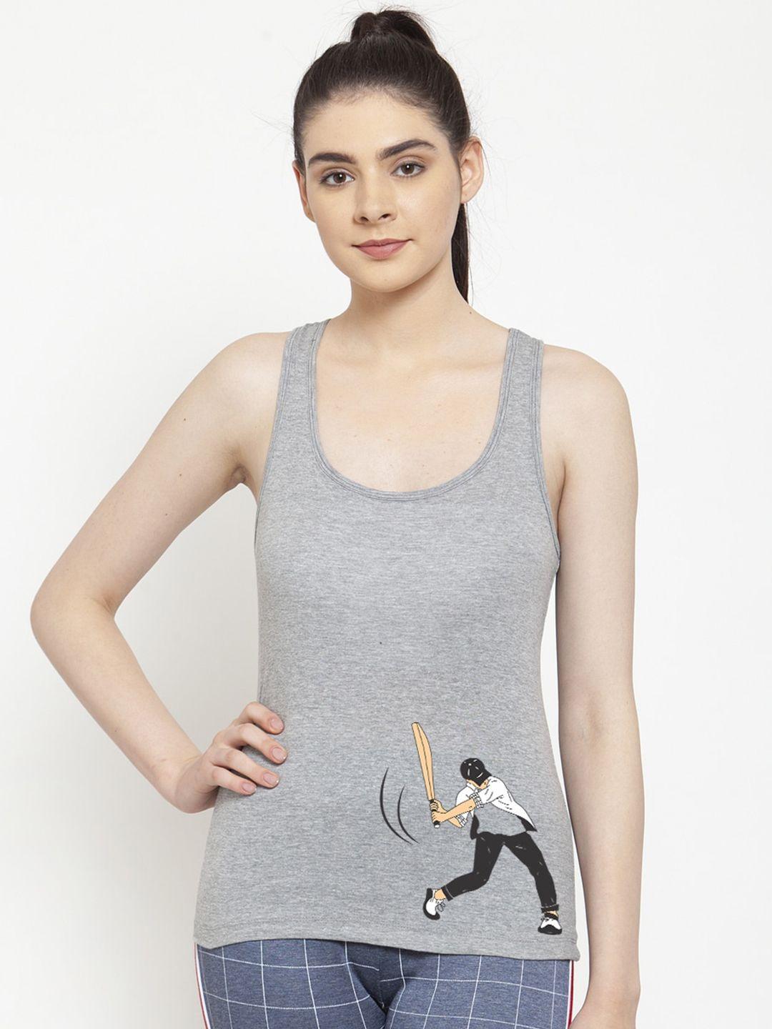 friskers women grey & black printed tank top