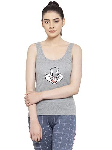 friskers women grey rabbit printed cotton tank top