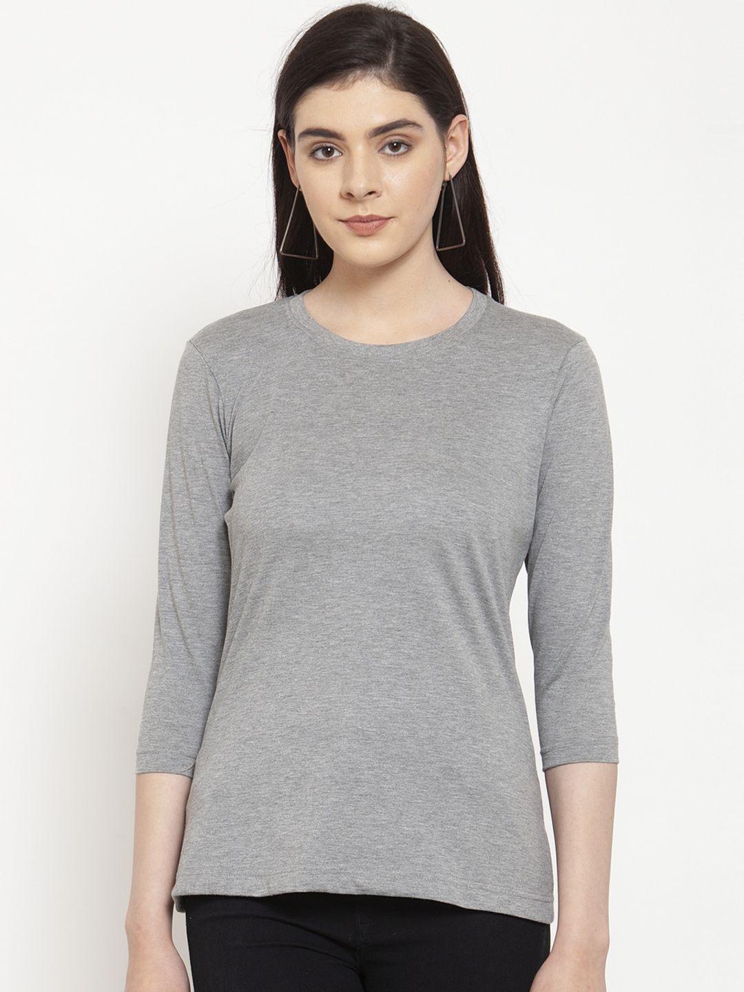 friskers women grey solid round neck t-shirt