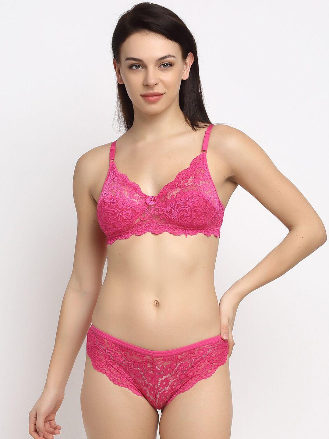 friskers women pink self-design tucson romance silk lingerie set oo-310-07-30