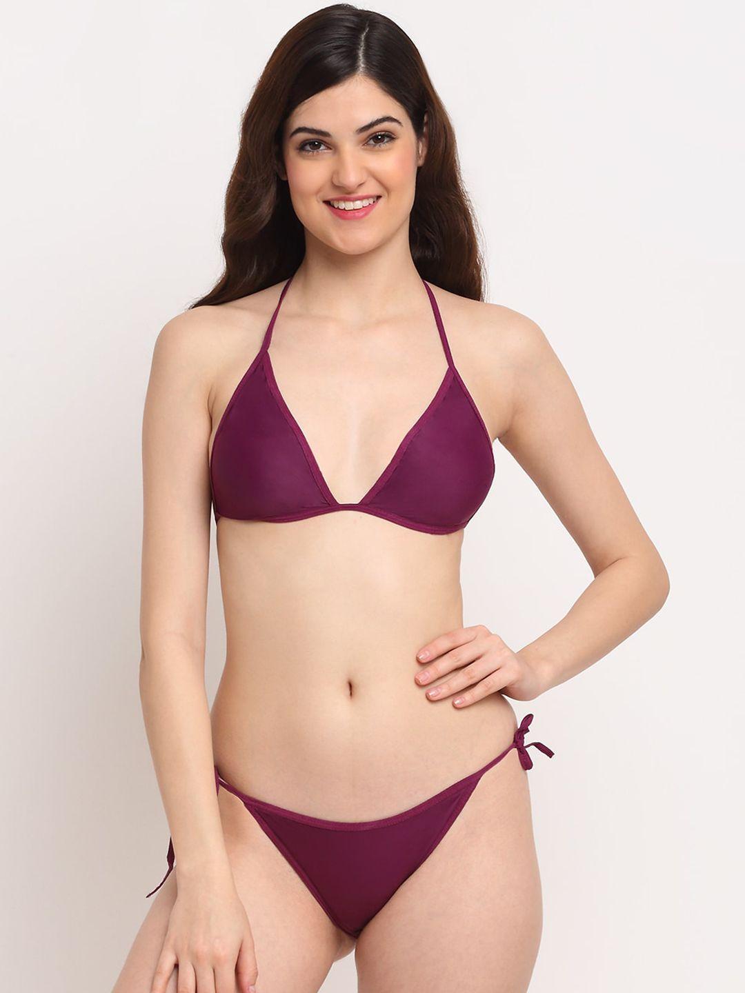 friskers women purple cotton bikini lingerie set o-319-16-30