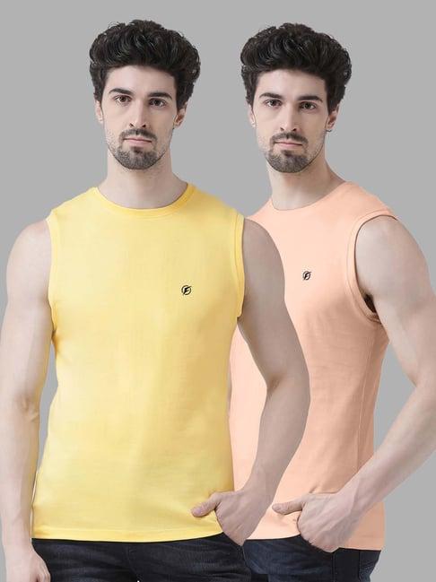 friskers yellow & coral slim fit sleeveless t-shirt - pack of 2