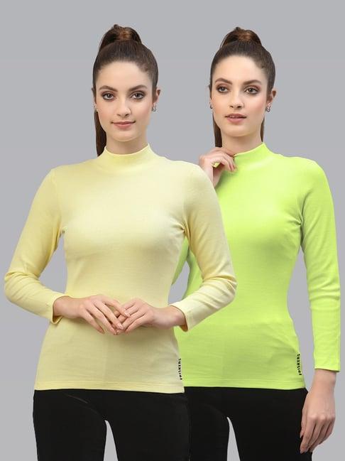 friskers yellow & green cotton full sleeves top - pack of 2