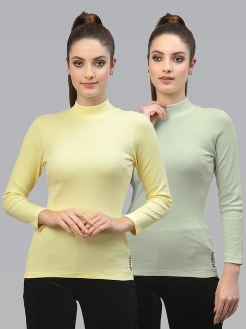 friskers yellow & green cotton full sleeves top - pack of 2