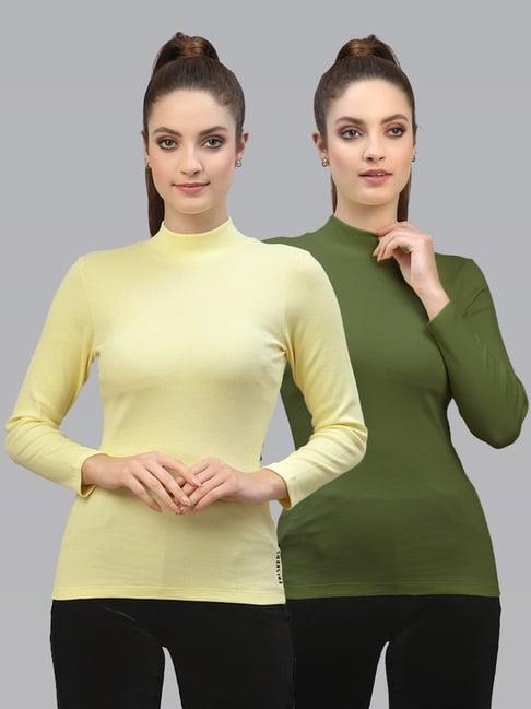 friskers yellow & green cotton full sleeves top - pack of 2