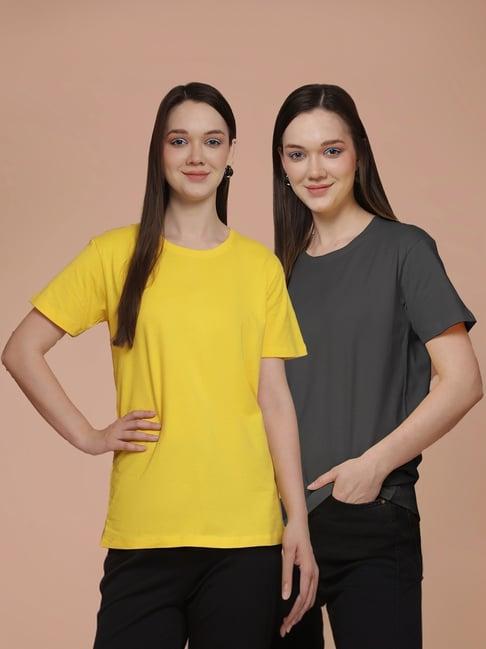 friskers yellow & grey cotton t-shirt - pack of 2