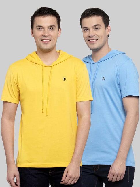 friskers yellow & light blue slim fit hooded t-shirt - pack of 2