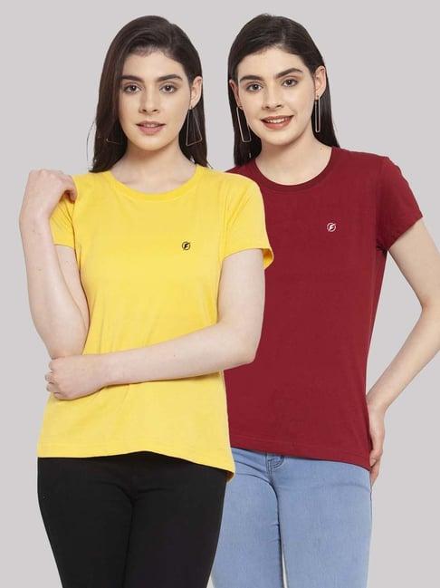 friskers yellow & maroon cotton t-shirt - pack of 2