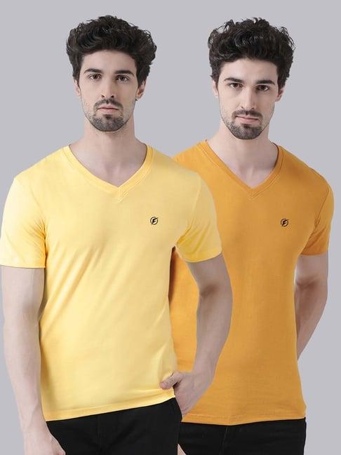 friskers yellow & mustard cotton slim fit t-shirt