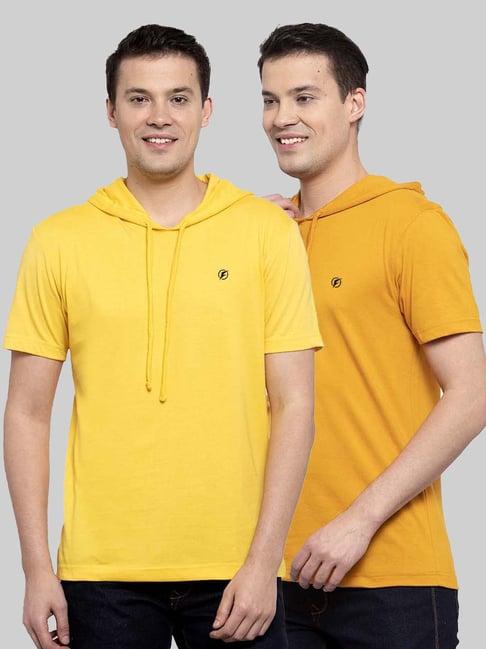 friskers yellow & mustard slim fit hooded t-shirt - pack of 2