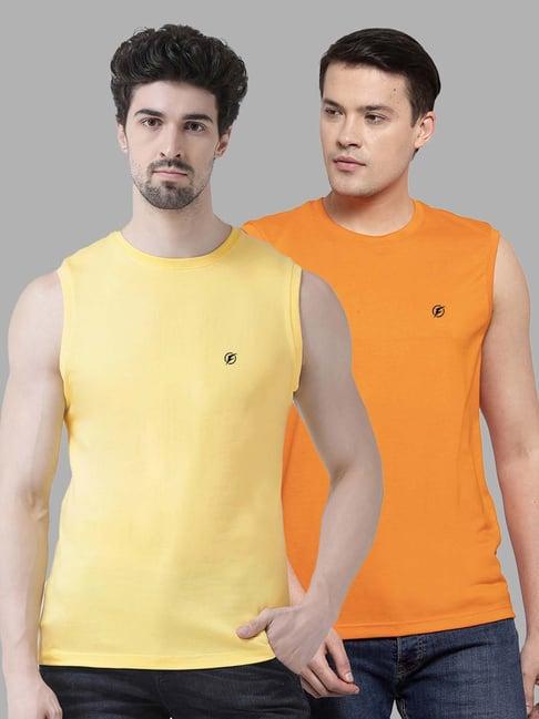 friskers yellow & mustard slim fit sleeveless t-shirt - pack of 2