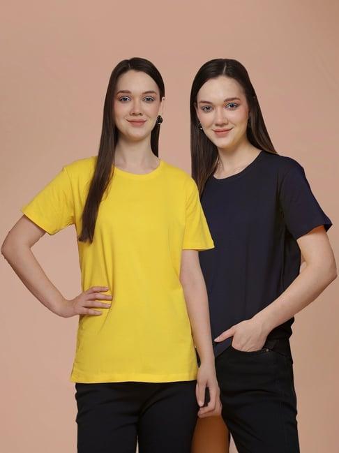 friskers yellow & navy cotton t-shirt - pack of 2