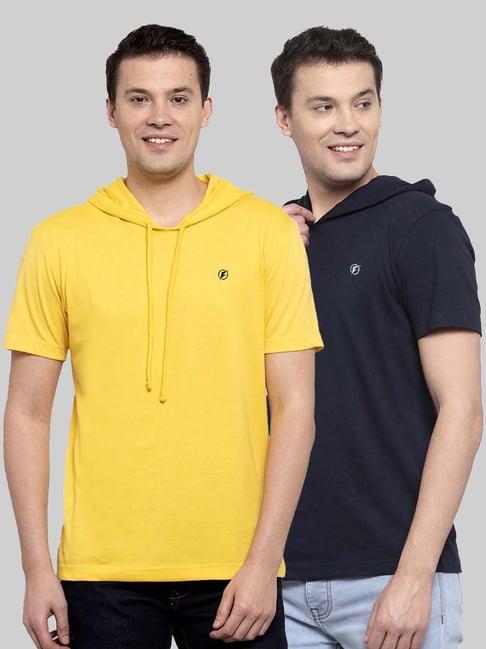 friskers yellow & navy slim fit hooded t-shirt - pack of 2