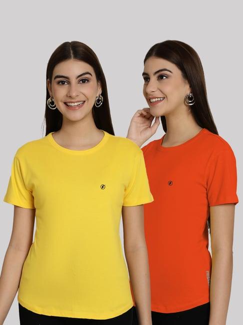 friskers yellow & orange slim fit t-shirts - pack of 2