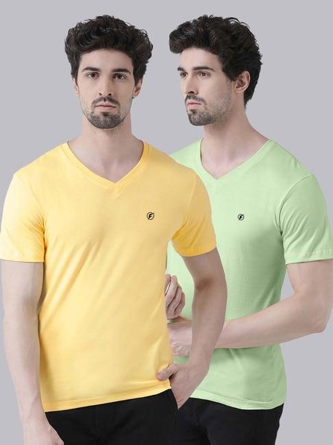 friskers yellow & sea green cotton slim fit t-shirt