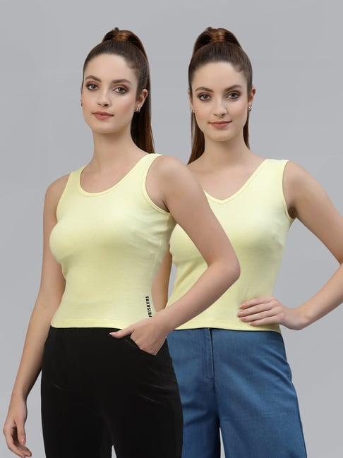 friskers yellow cotton sleeveless top - pack of 2