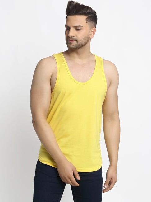 friskers yellow cotton slim fit vest