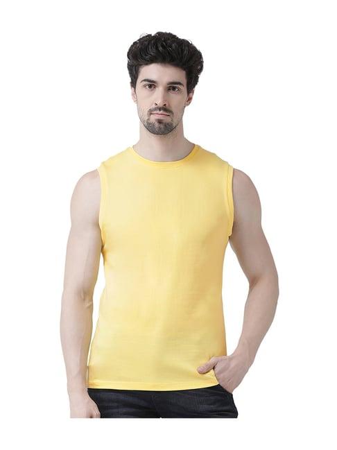 friskers yellow cotton solid sleeveless t-shirt