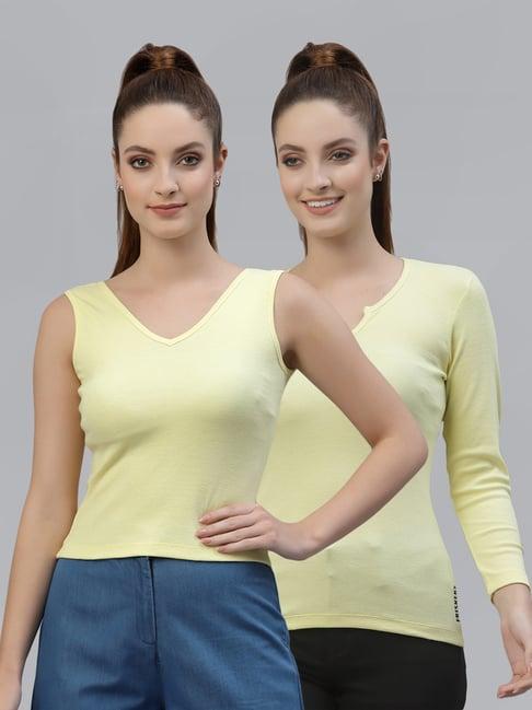 friskers yellow cotton v neck top - pack of 2