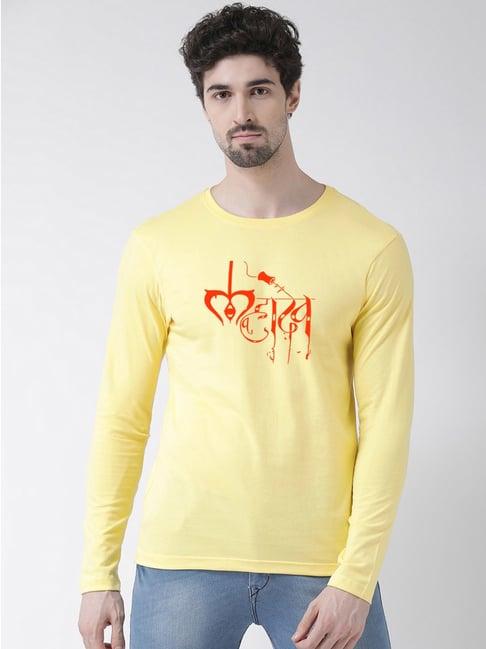 friskers yellow regular fit graphic print crew t-shirt