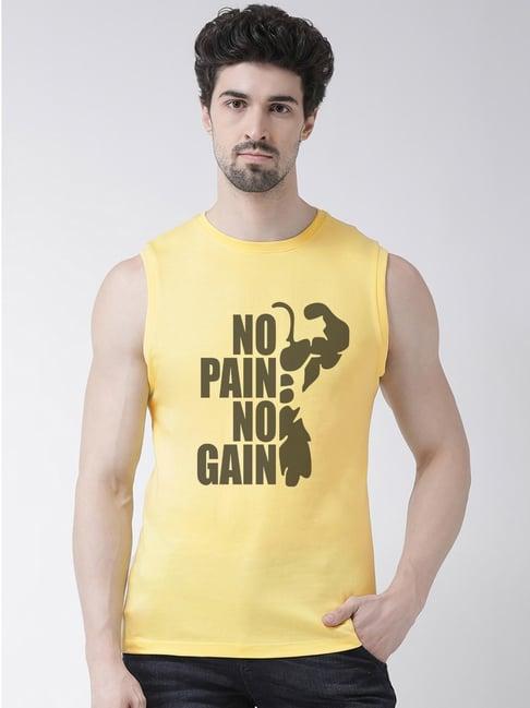 friskers yellow slim fit graphic print sleeveless t-shirt