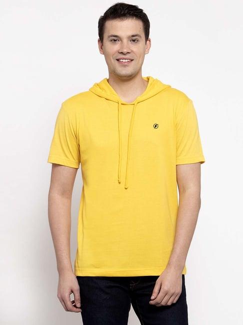 friskers yellow slim fit hooded t-shirt