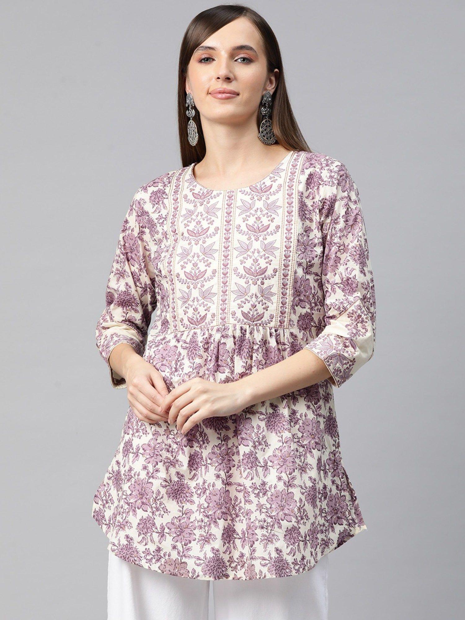 frock style cotton fabric embroidered purple colour kurti