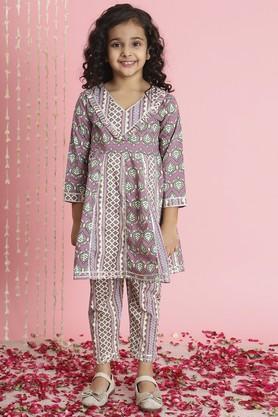 frock style cotton fabric kurti and palazzo - purple