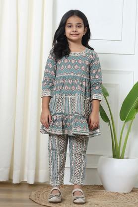 frock style cotton fabric kurti and pyjama - teal