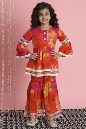 frock style cotton fabric kurti and sharara - orange