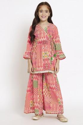 frock style cotton fabric kurti and sharara - pink