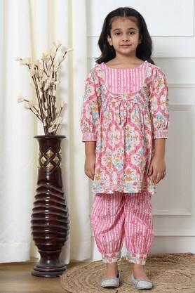 frock style cotton fabric kurti with heram pant - pink