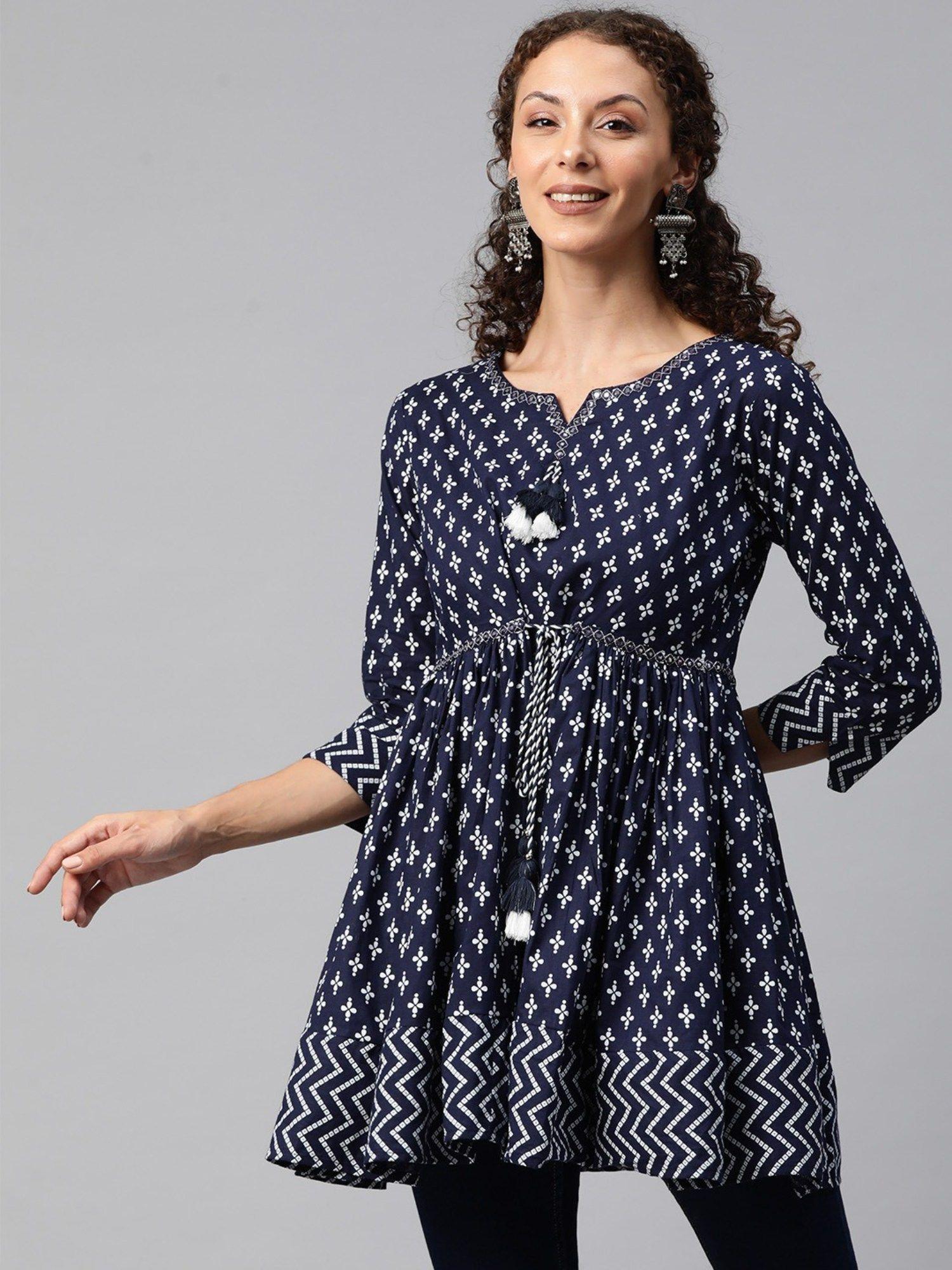 frock style cotton fabric navy blue colour kurti