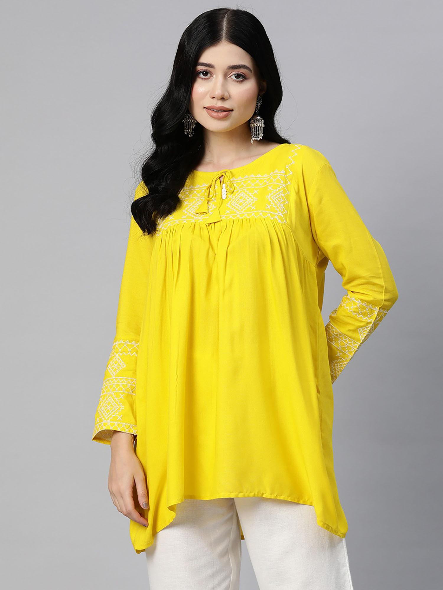 frock style cotton fabric yellow color kurti