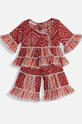 frock style cotton girls kurti with sharara - maroon