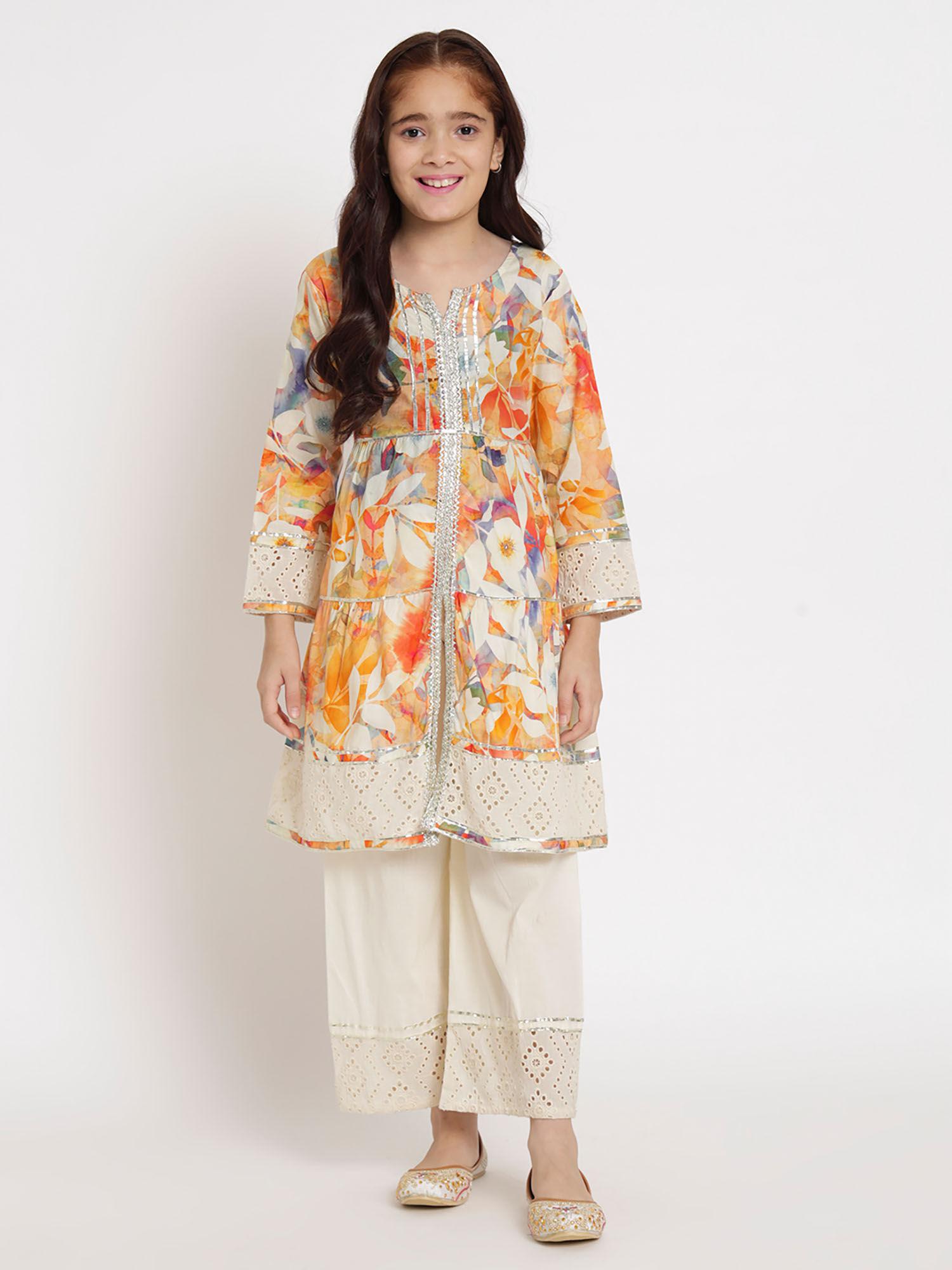 frock style cotton multi kurti with palazzo (set of 2)