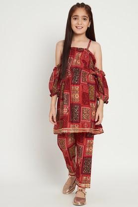 frock style rayon fabric kurti with pyjama - maroon