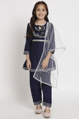 frock style silk fabric kurti and bottom with dupatta - navy