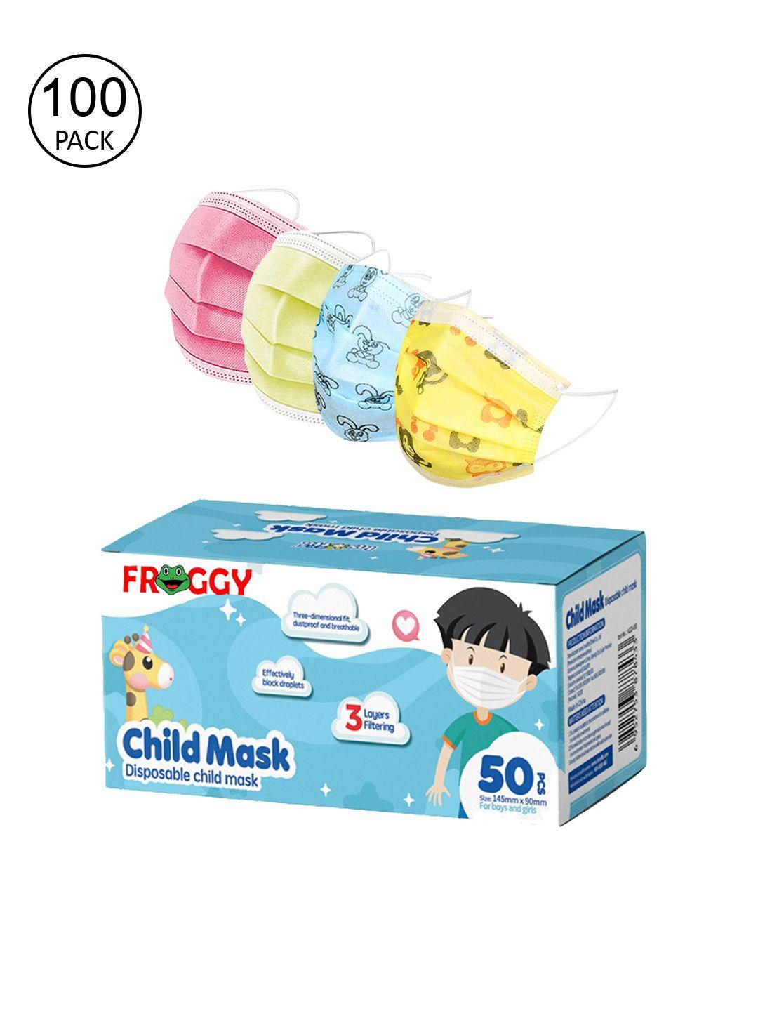 froggy kids pack of 100 3ply anti-pollution mask with nose-pin