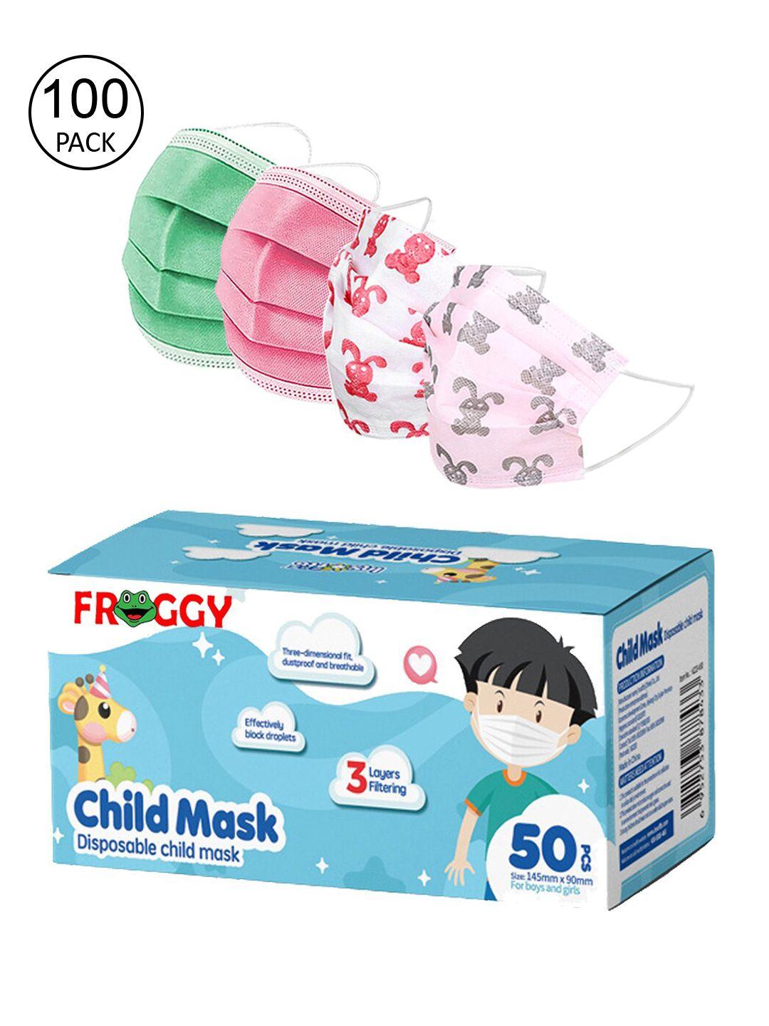 froggy kids pack of 100 3ply anti-pollution mask with nose-pin