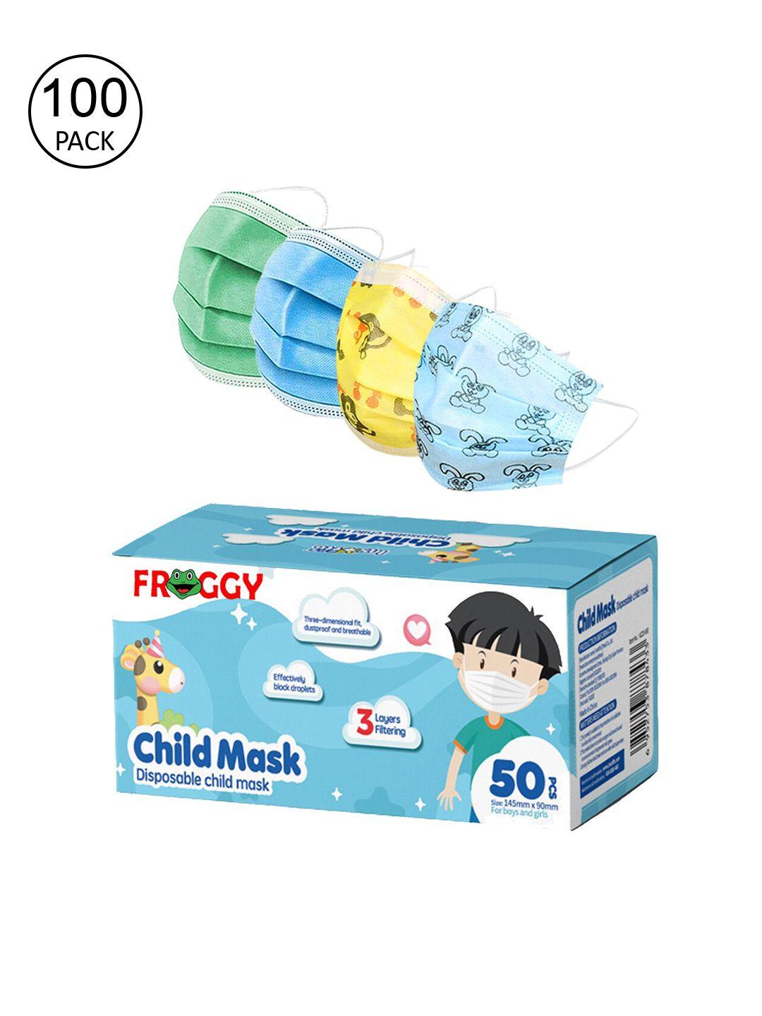 froggy kids pack of 100 3ply anti-pollution outdoor face mask