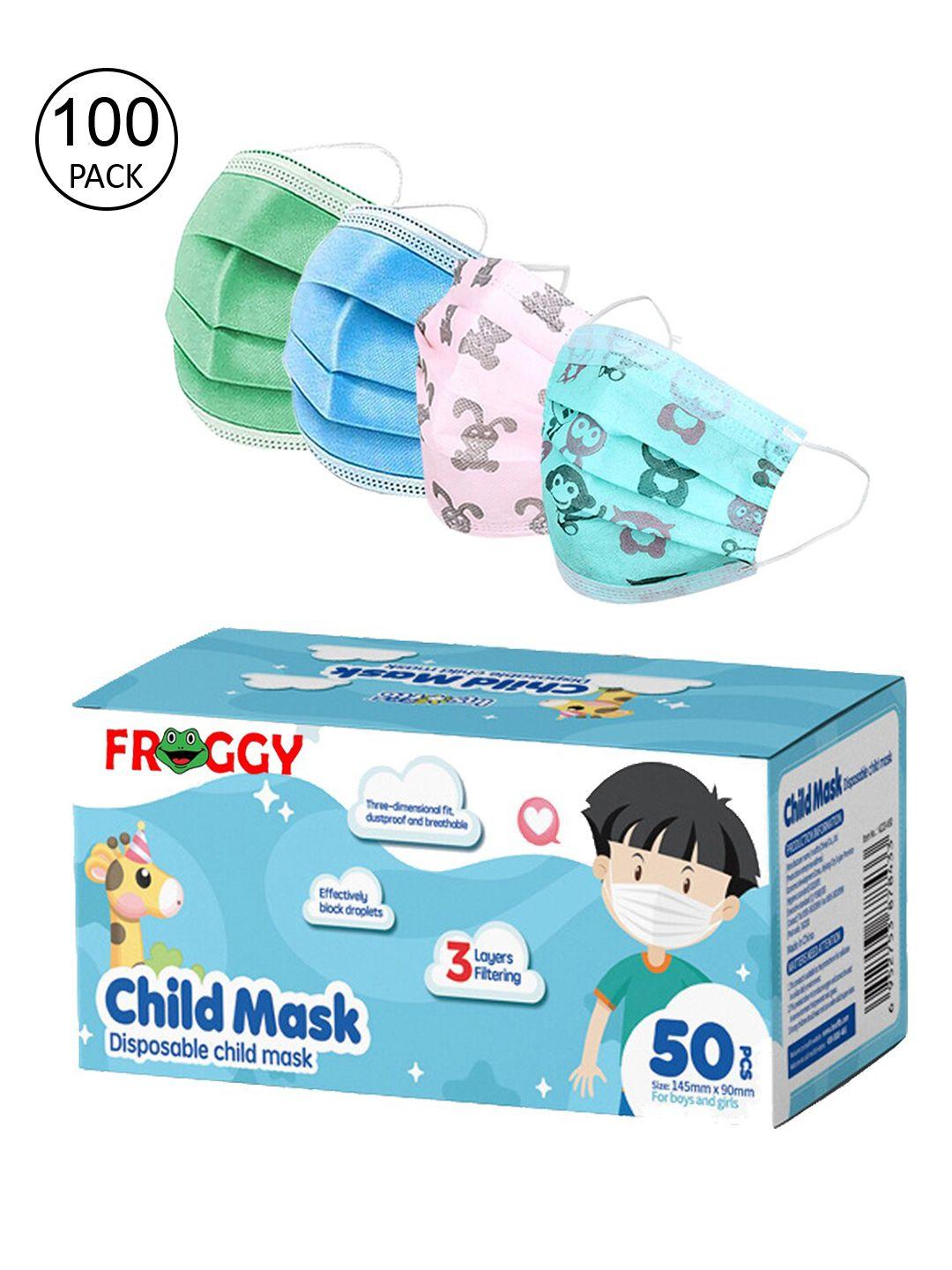froggy unisex pack of 100 assorted 3ply anti-pollution mask with nose-pin