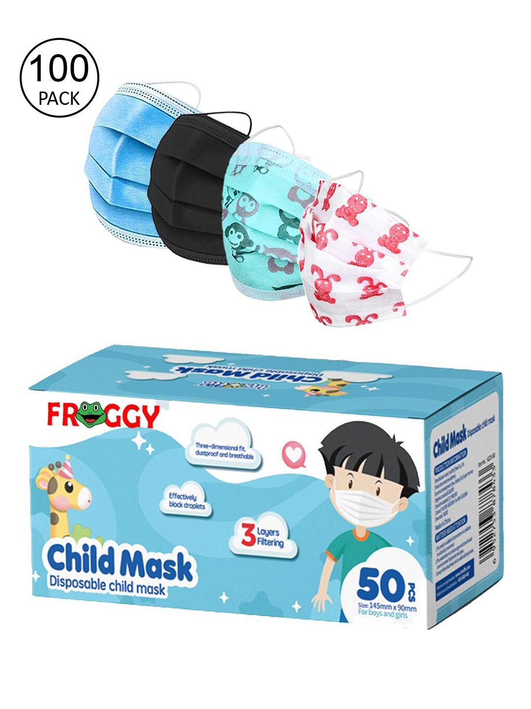 froggy kids pack of 100 assorted 3-ply anti-pollution mask