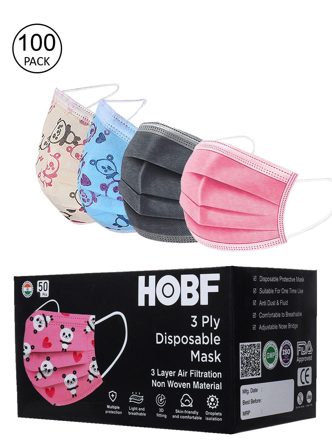 froggy unisex kids pack of 100 3ply anti-pollution mask with nose-pin