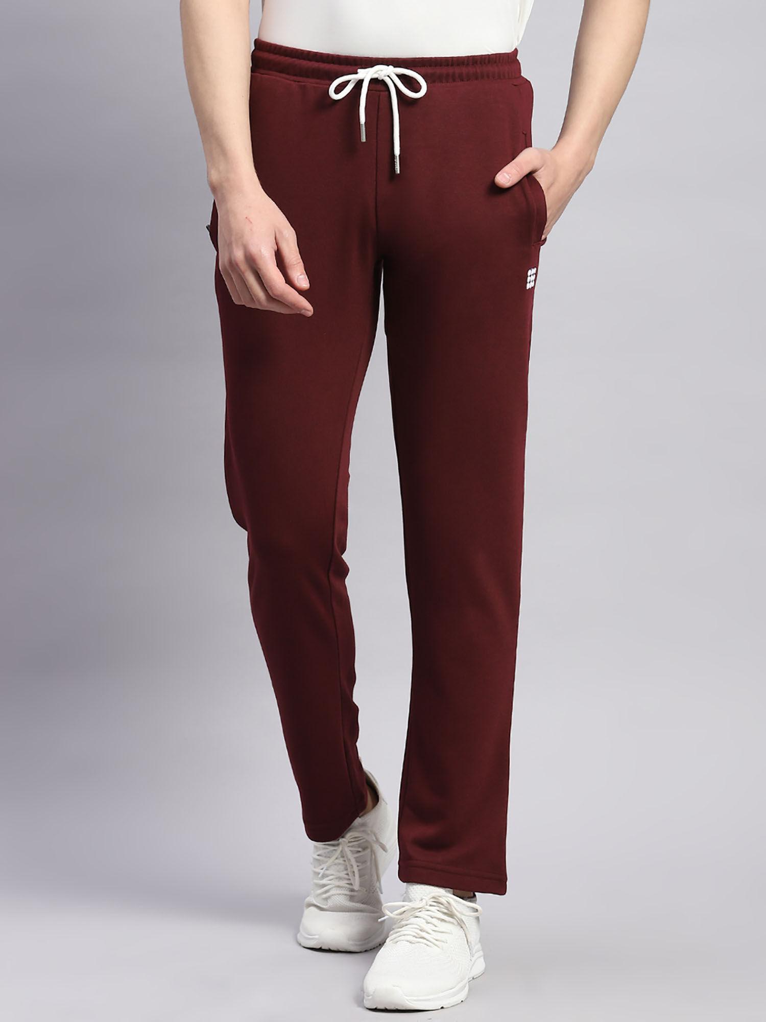 from house of mens maroon solid cotton blend trackpant