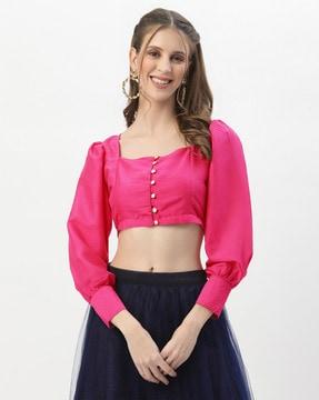 front open blouse with puff sleeves