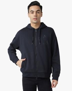 front open zip-up eagle logo hooded sweatshirt