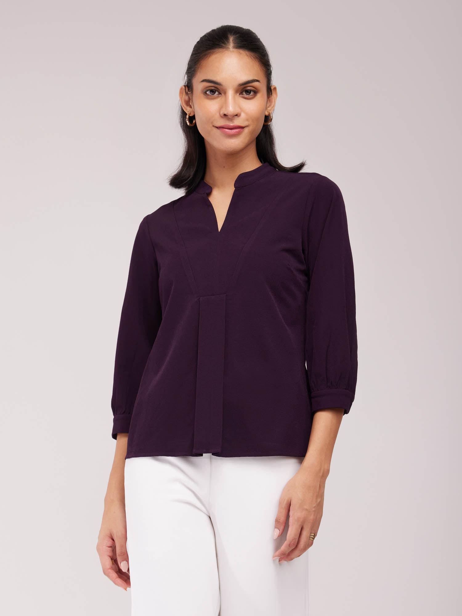 front box pleated purple top